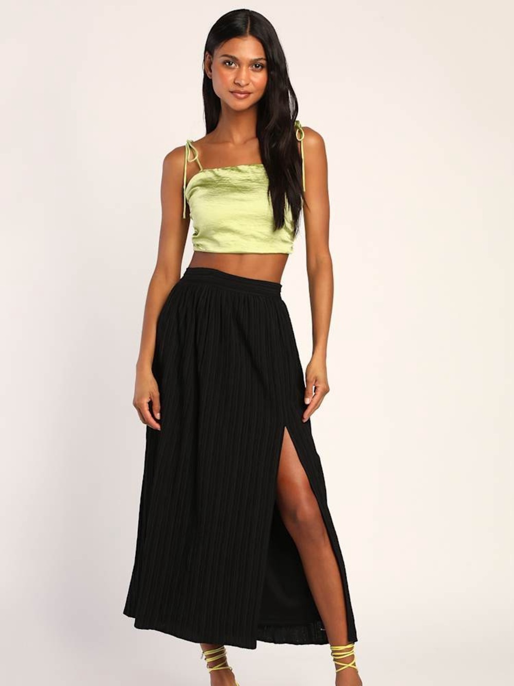 NWT Lulus Midsummer Memories Black Mid-Rise Maxi Skirt